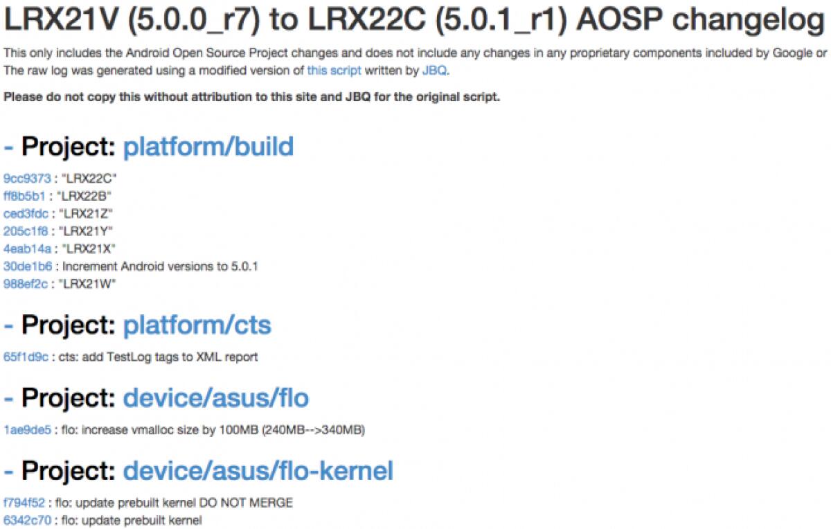 Changelog Android 5.0.1 - 