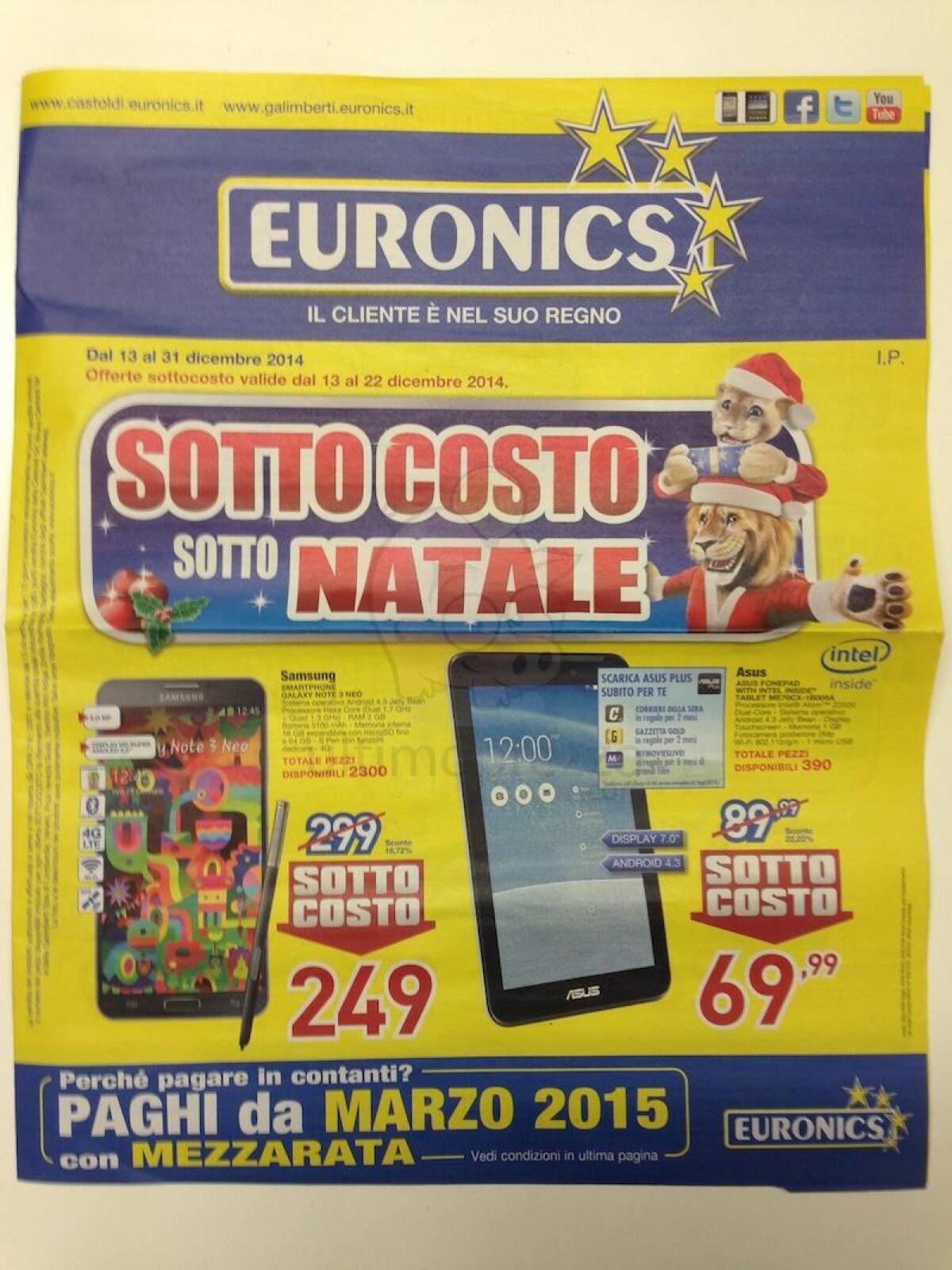 SOTTOCOSTO di Natale da Euronics nell'ultimo Volantino - 