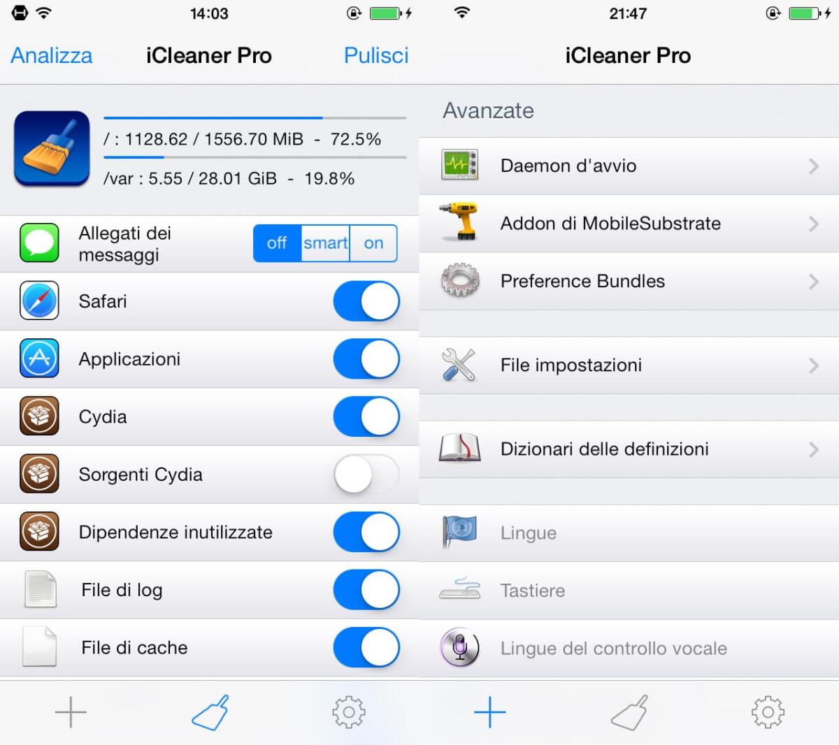 Migliori Tweak Cydia per iOS 8: download tweak iCleaner Pro - 