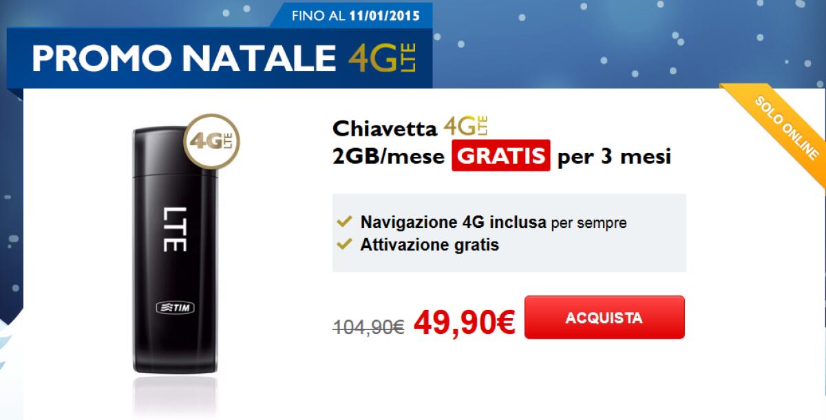 Offerte TIM: Chiavetta ed Internet 4G a soli 49 euro - 