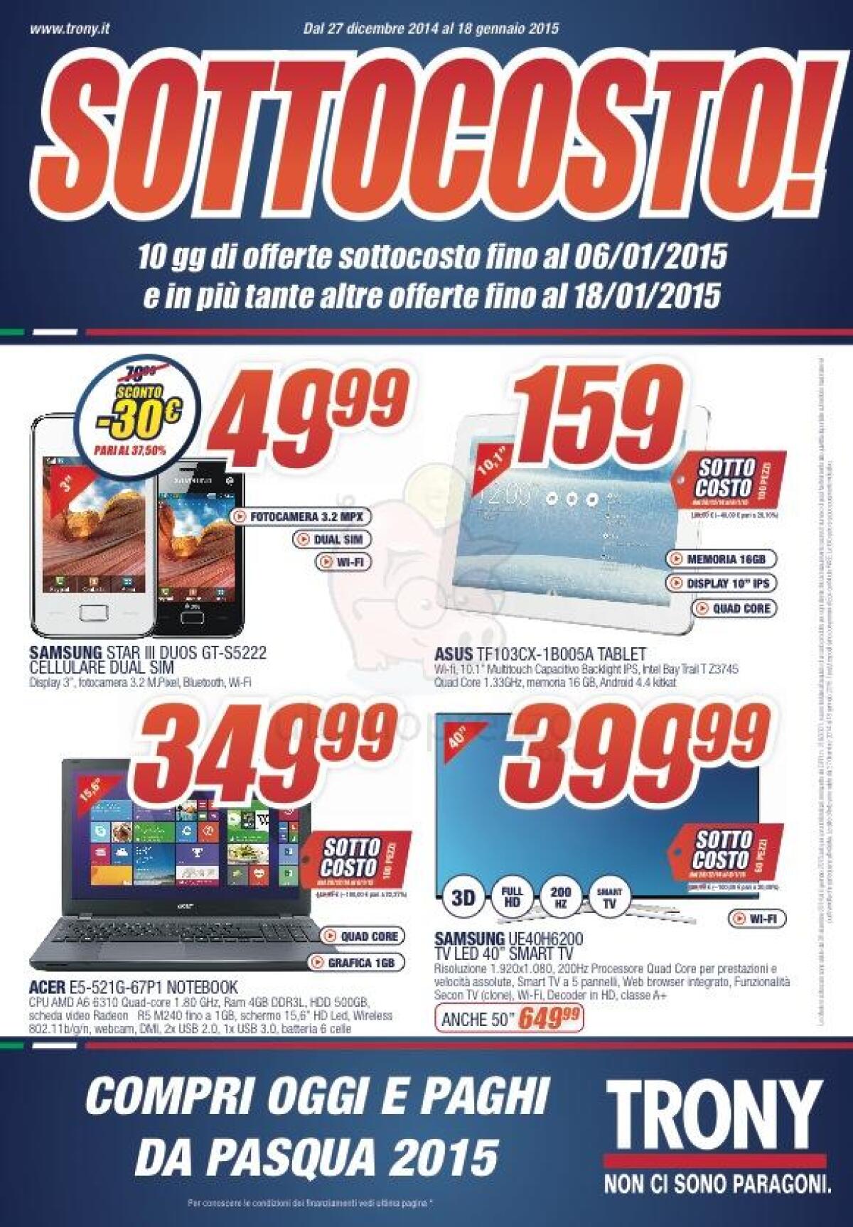 L'ultimo SOTTOCOSTO del 2014 è di Trony con tantissime offerte - 