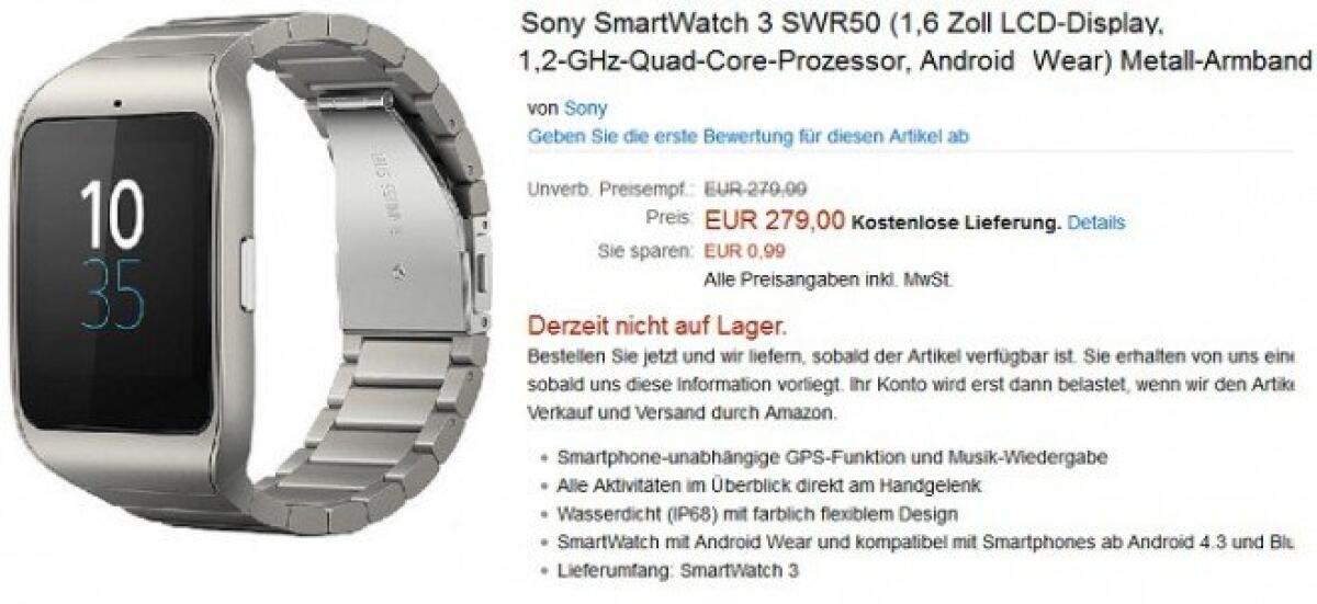 Sony SmartWatch 3 in metallo costa 279€ - 