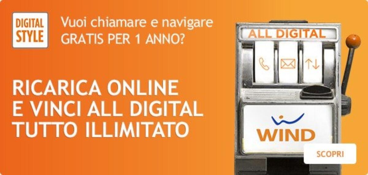 Wind mette in palio All Digital Tutto Incluso per 1 anno a chi ricarica su Wind.it a da App Mobile - 