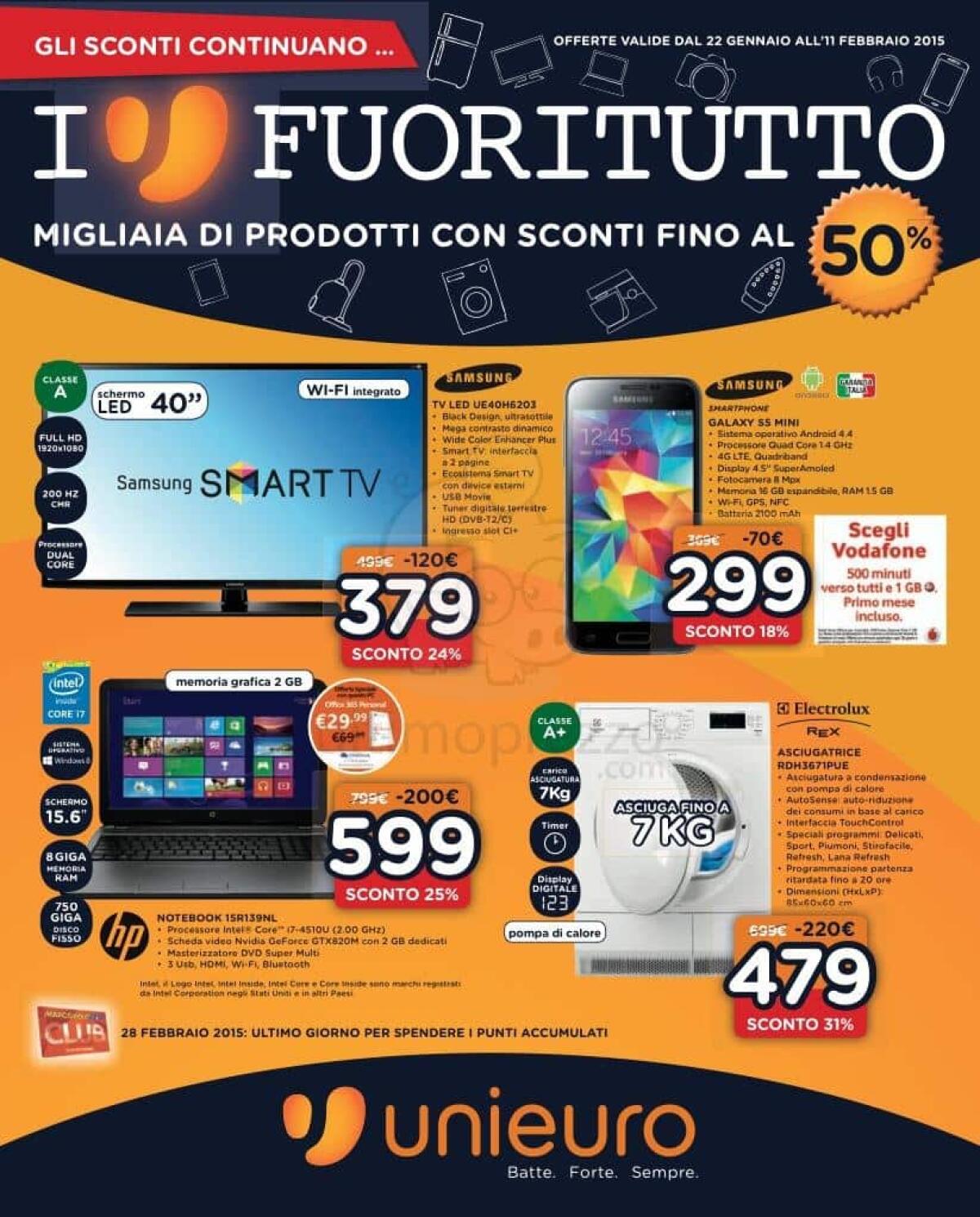 Volantino Unieuro: Il fuoritutto continua fino all’11 Febbraio con sconti fino al 50% - 