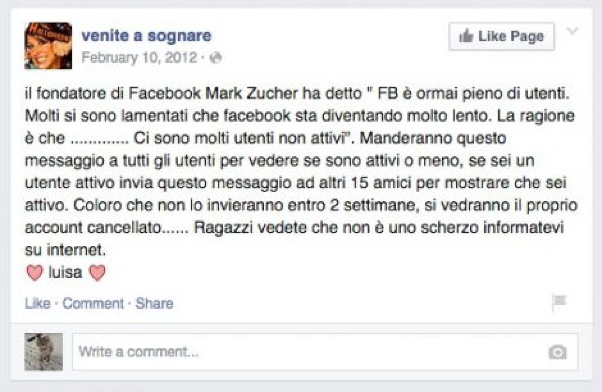 [Bufale dal Web] Facebook sta esaurendo lo spazio e vi cancella se siete utenti inattivi - 