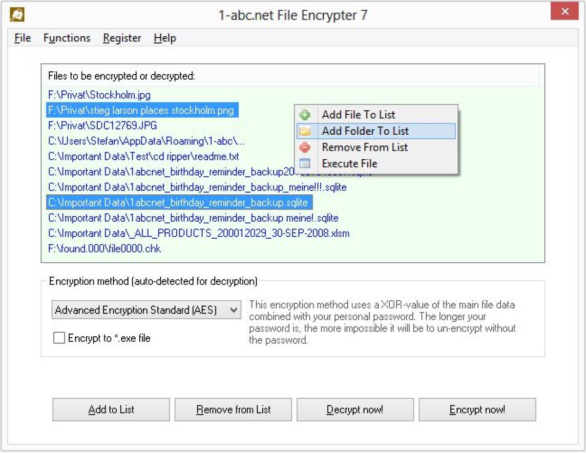 Download 1-abc.net File Encrypter 7 Gratis: Criptare file e cartelle con un Password - 