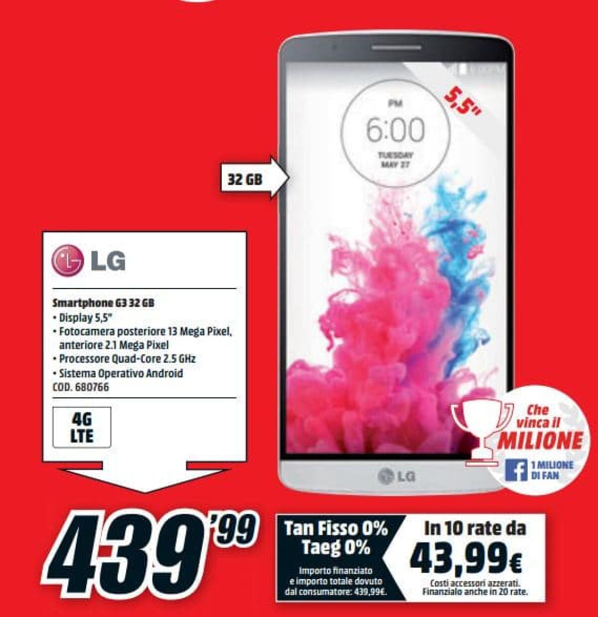 Miglior prezzo LG G3: 439 euro da MediaWorld - 