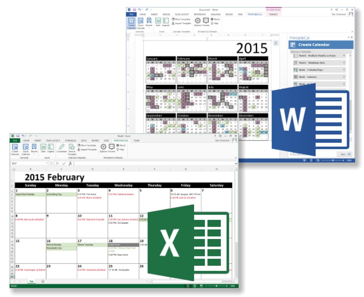 Creare Calendari con Word ed Excel con PrintableCal Basic 1.6 Gratis per Windows - 