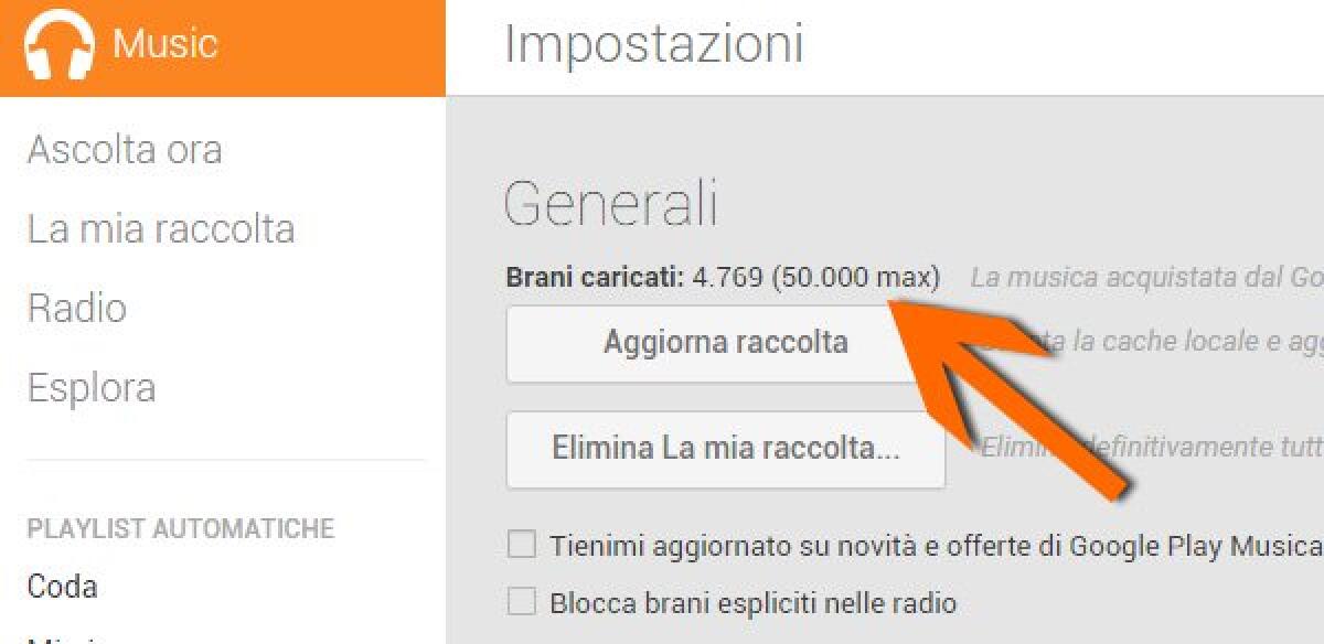 E' possibile memorizzare fino a 50.000 Mp3 sul Google Play Music - 