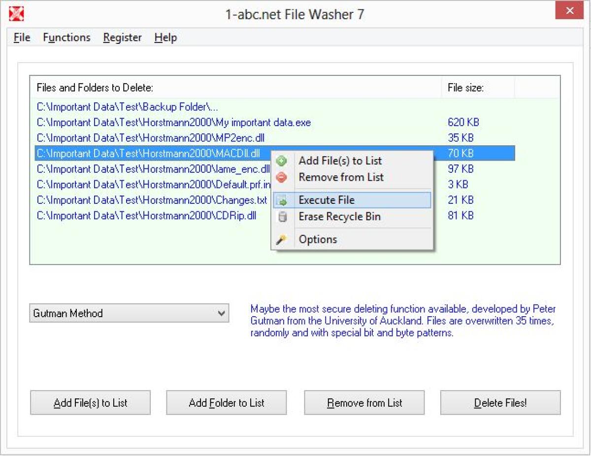 Cancellare file definitivamente su Windows con 1-abc.net File Washer 7.00 Gratis - 