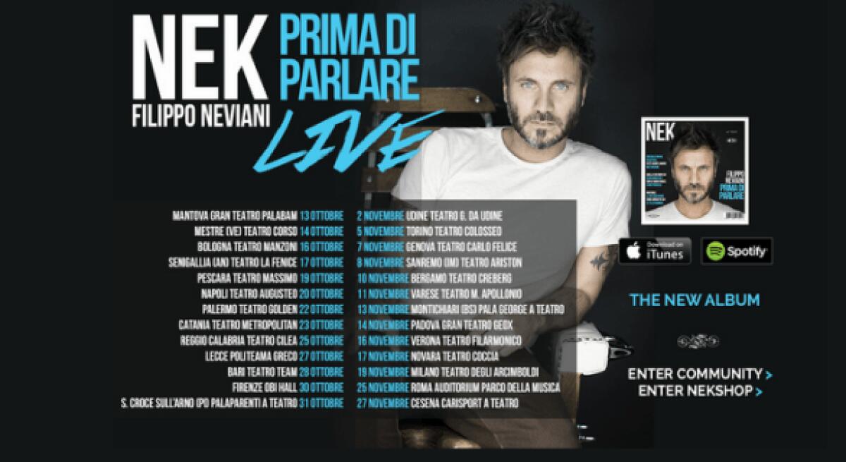 Nek, Prima di parlare Tour 2015: date, scaletta, dove comprare biglietti - 