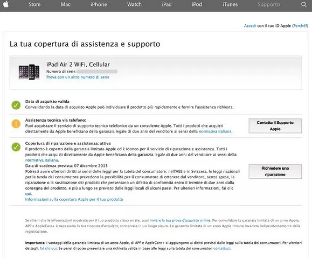 Verificare Garanzia Apple iPhone, iPod, iPad - 