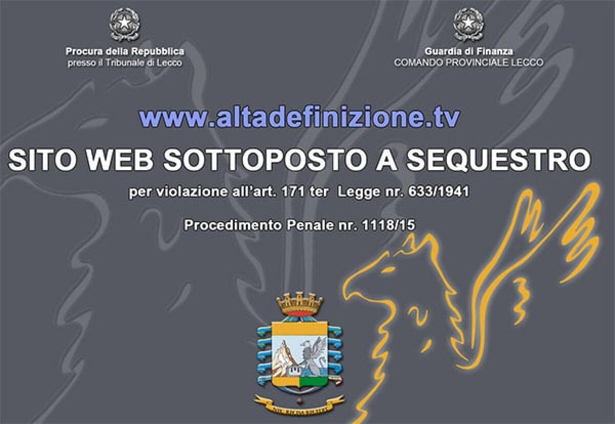 AltaDefinizione.tv sequestrato dalla Guardia di Finanza - 