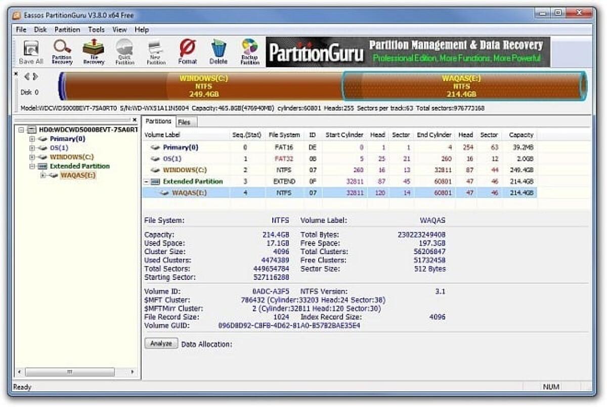 Gestire le partizioni e recuperare Dati su Windows con PartitionGuru - 