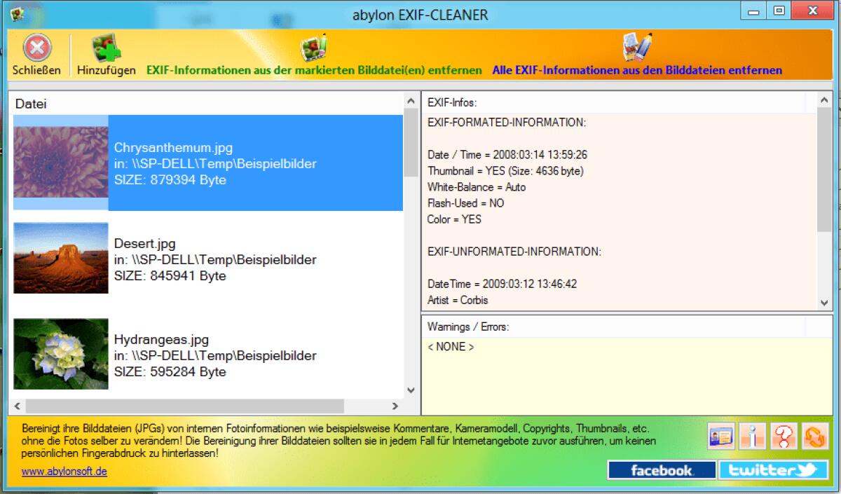 Rimuovere Dati Exif dalle foto con Abylon Exif-Cleaner 2014 PRV - 