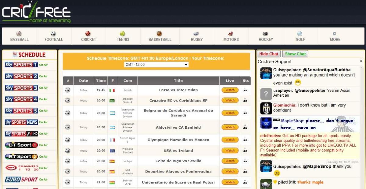 Cricfree.tv è il sito web dove i pirati vedono Calcio, Formula 1, Basket  e tutto lo sport gratis - 