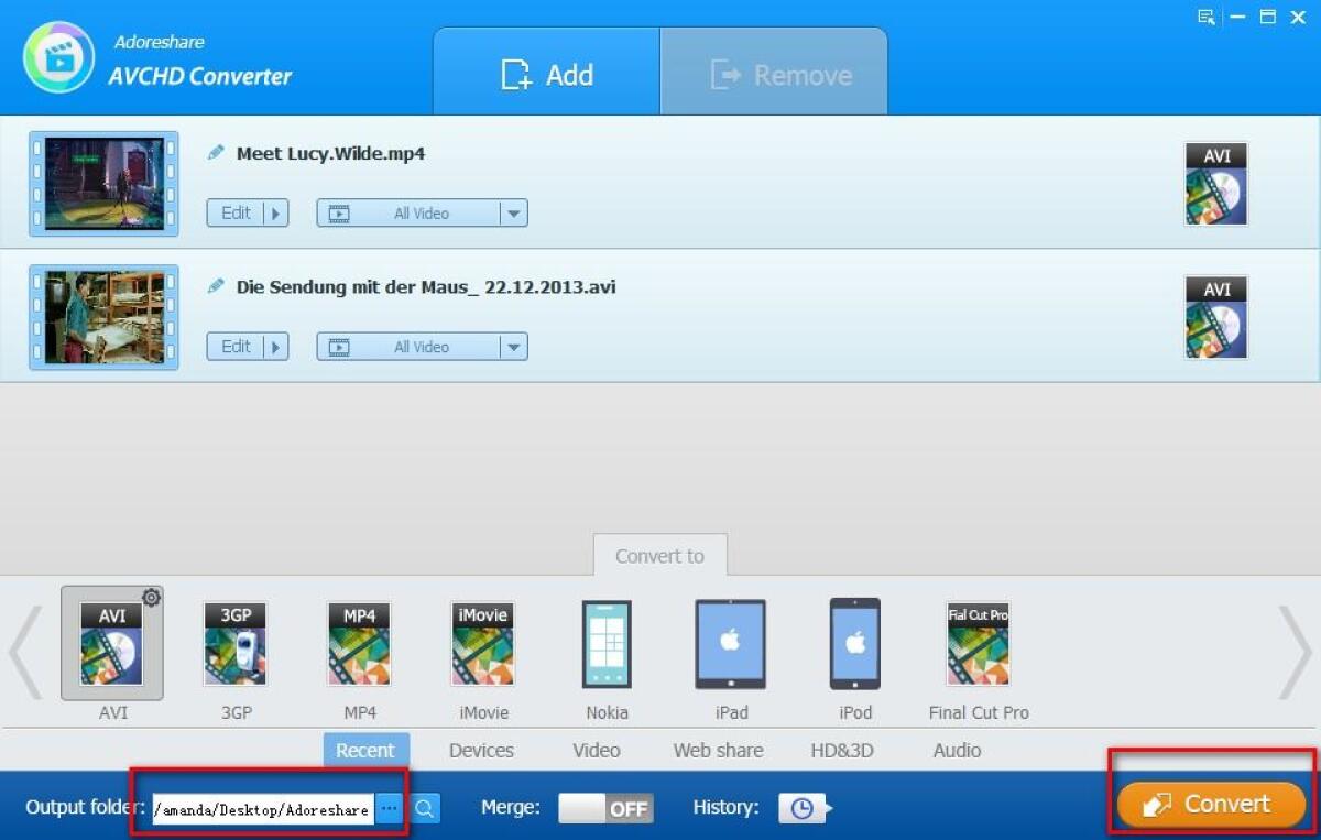 Convertire Video AVCHD in AVI con Adoreshare AVCHD Converter 1.0.0 - 