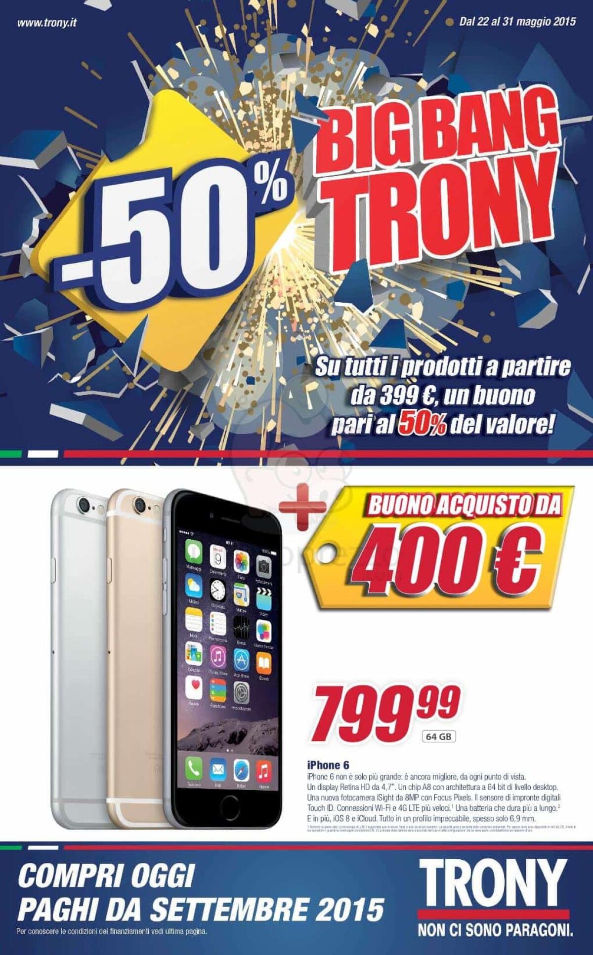 Big Bang Trony: Promozione Trony con buoni del 50% su una spesa di almeno 400 euro - 