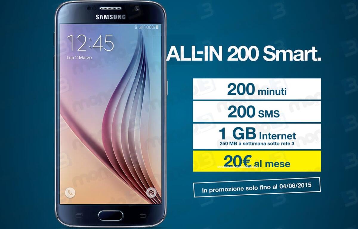 Acquistare il Galaxy S6 a 20 euro al mese con la tariffa All-In 200 Smart di 3 Italia - 