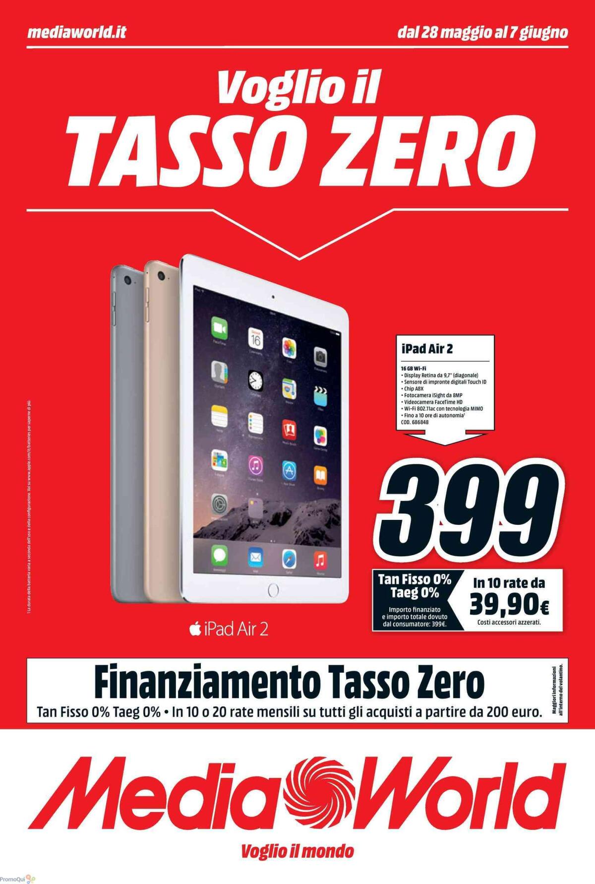 Volantino MediaWorld con il Tasso Zero su diversi dispositivi - 