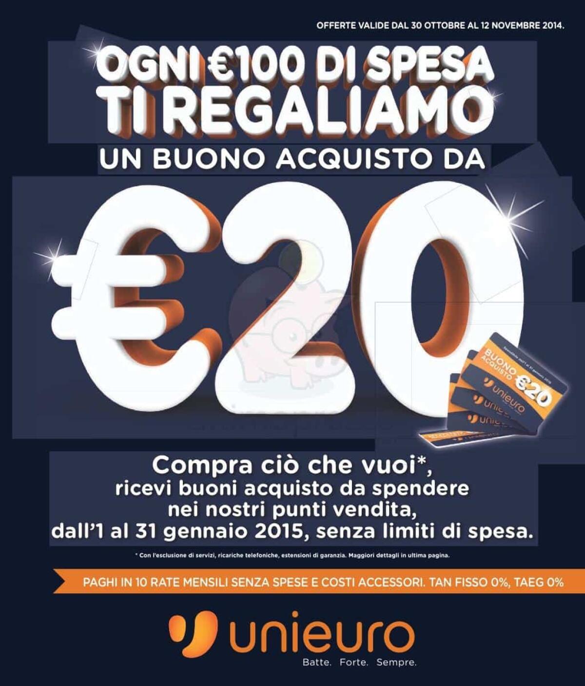 Sconto del 20% da Unieuro nell'ultimo volantino di Giugno 2015 - 