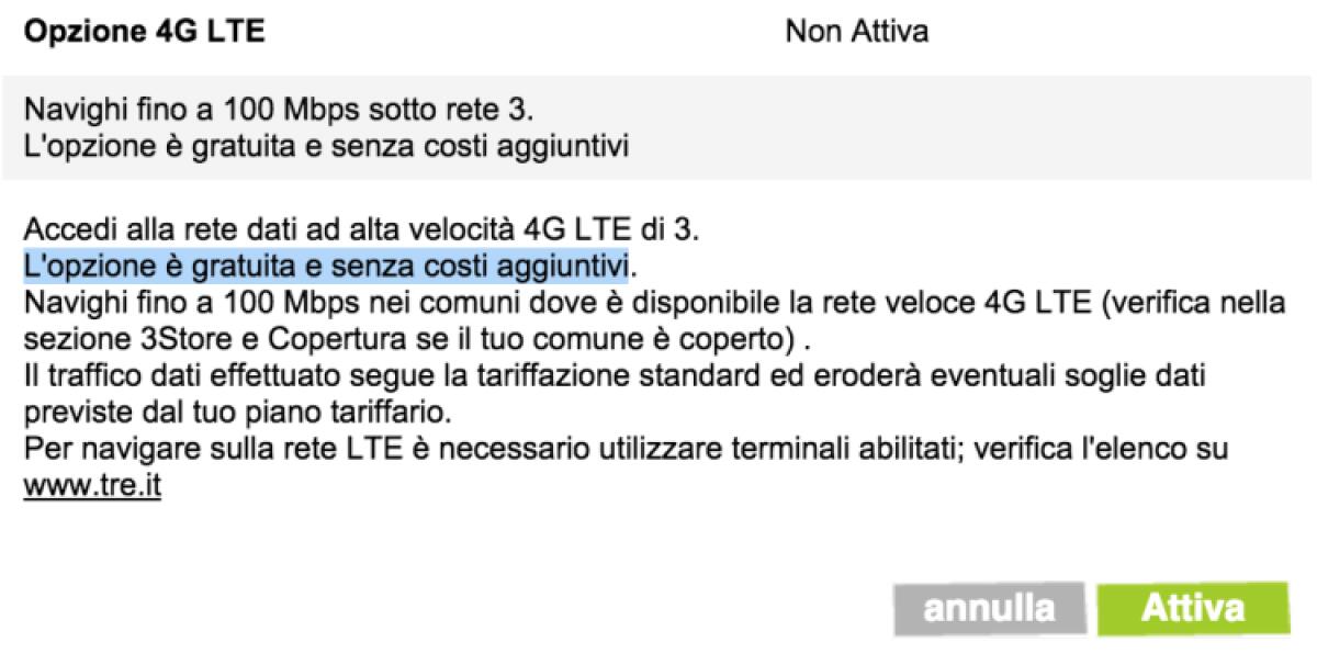 Opzione 4G LTE Gratis per tutti i clienti di 3 Italia - 