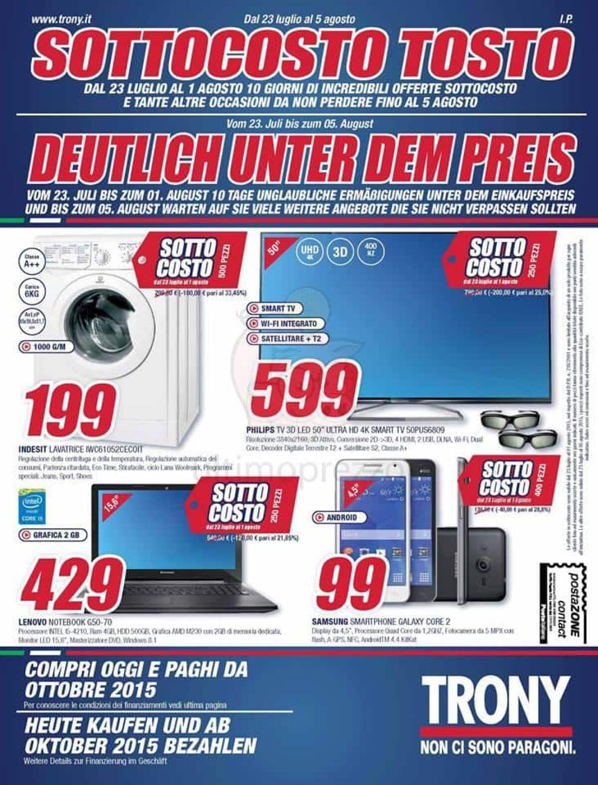 SOTTOCOSTO TOSTO da Trony fino al 5 Agosto - 