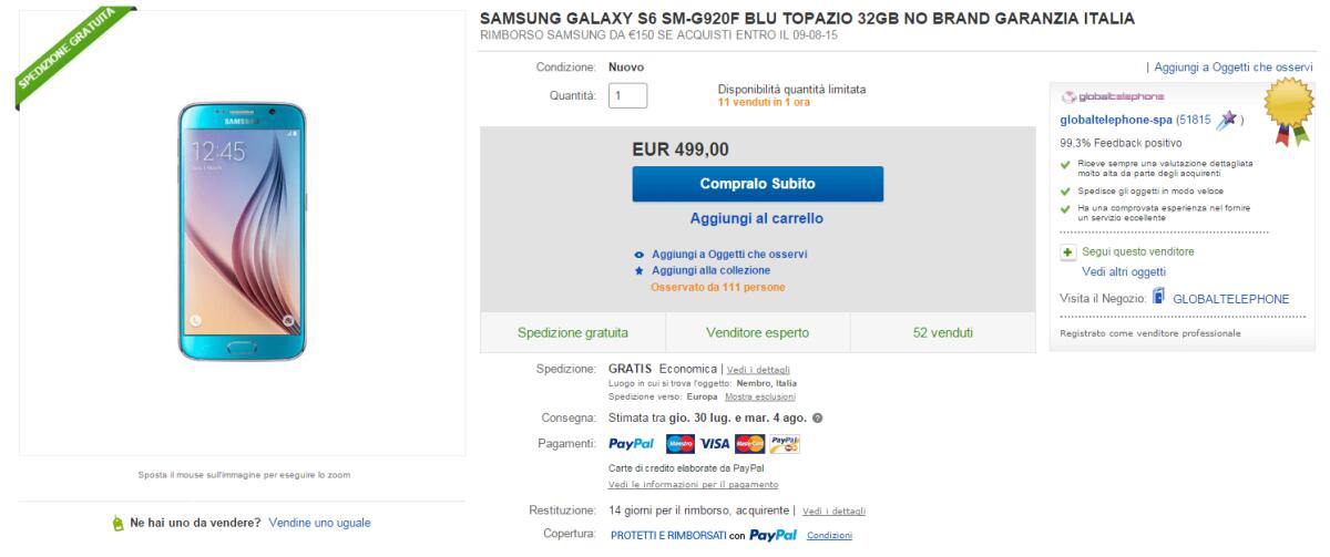 Super Offerta Samsung Galaxy S6 a soli 349 euro - 