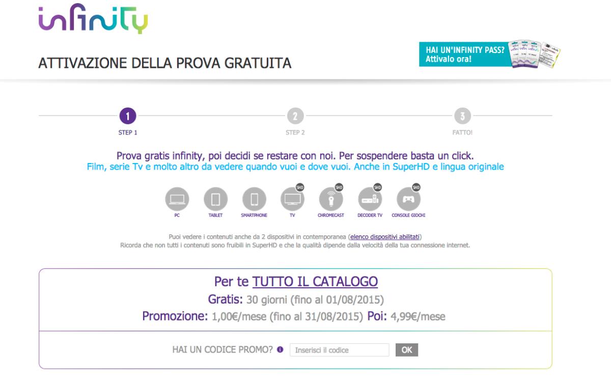 Provare Mediaset Infinity per 2 mesi a 1 € - 