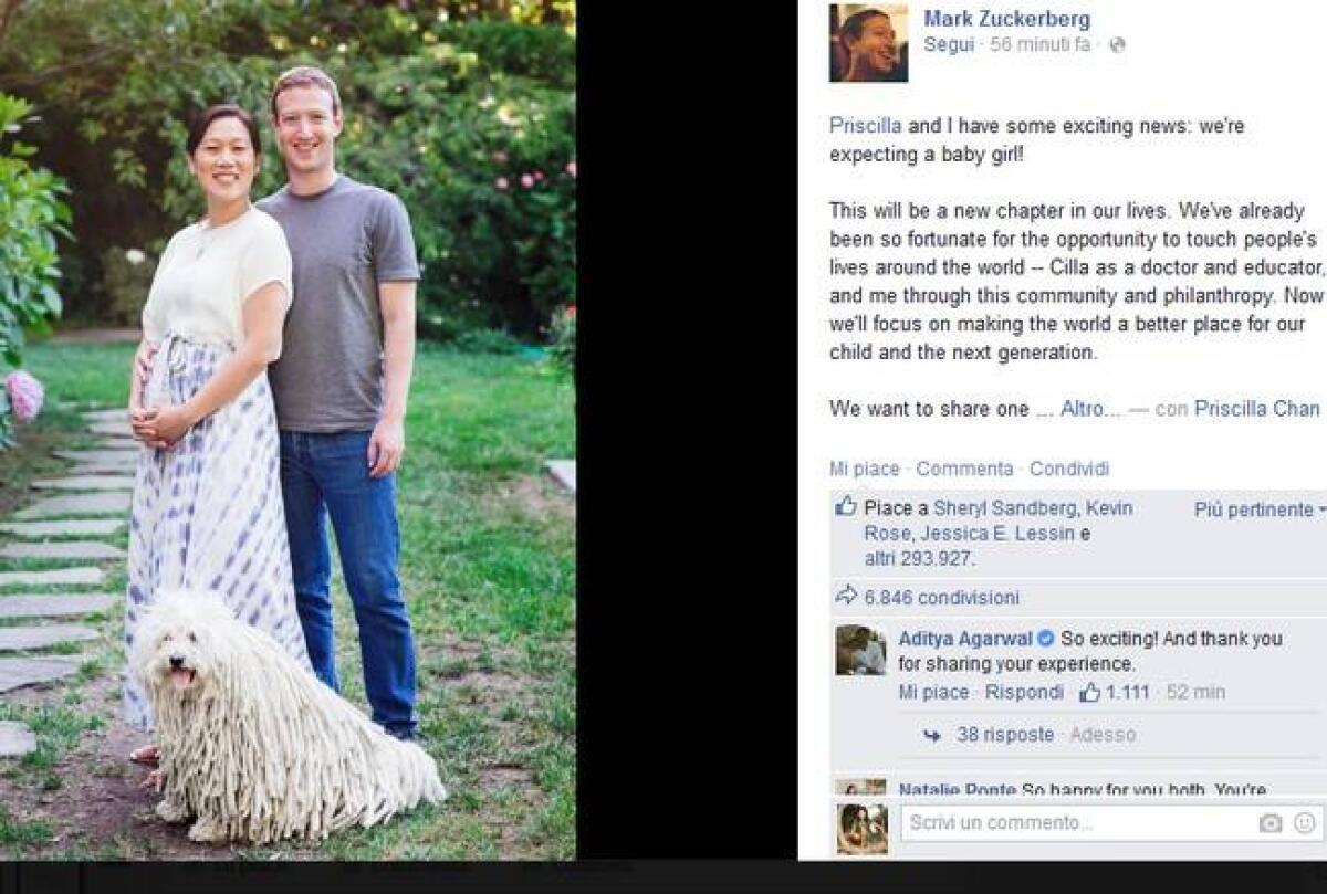 Mark Zuckerberg e la moglie Priscilla aspettano una bambina - 