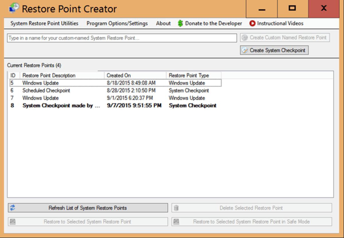Creare un punto di ripristino su Windows con Restore Point Creator - 