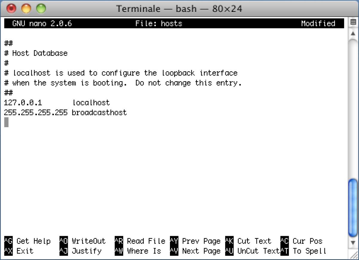 Modificare ed editare file hosts su Mac OS X - 