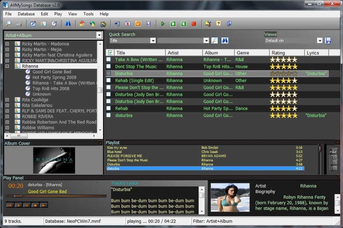 AllMySongs Database è un programma per la gestione di file musicali e CD audio - 