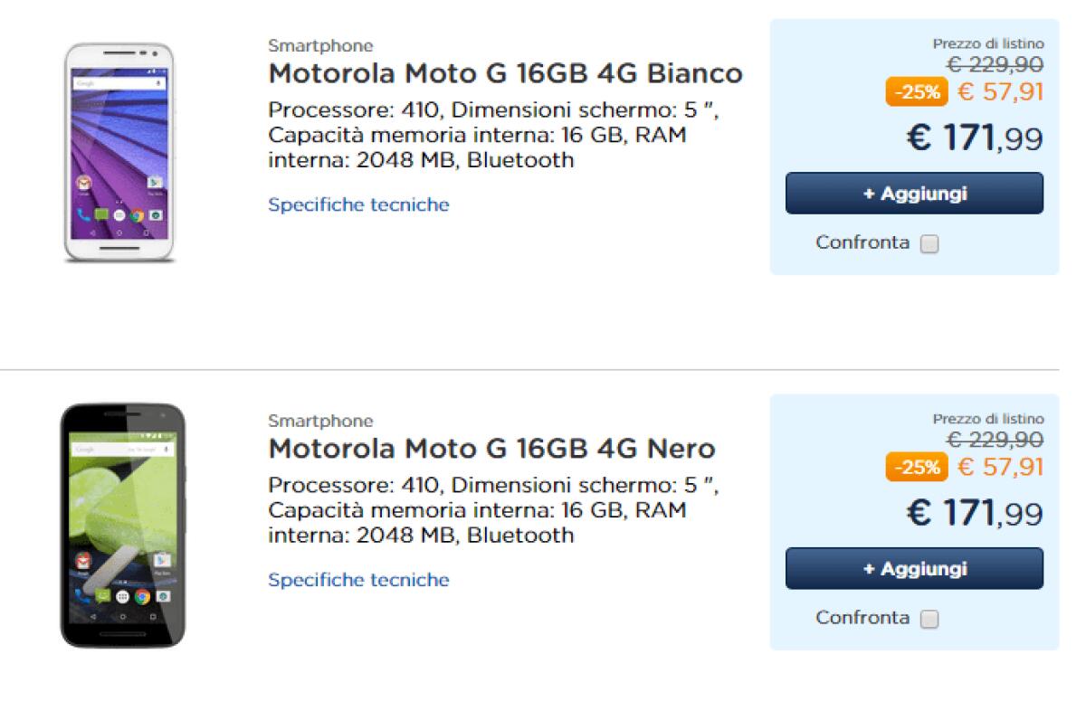 Super Offerta Unieuro: Moto G (2015) 2 GB di RAM e 16 GB di memoria a soli 171,99 euro - 