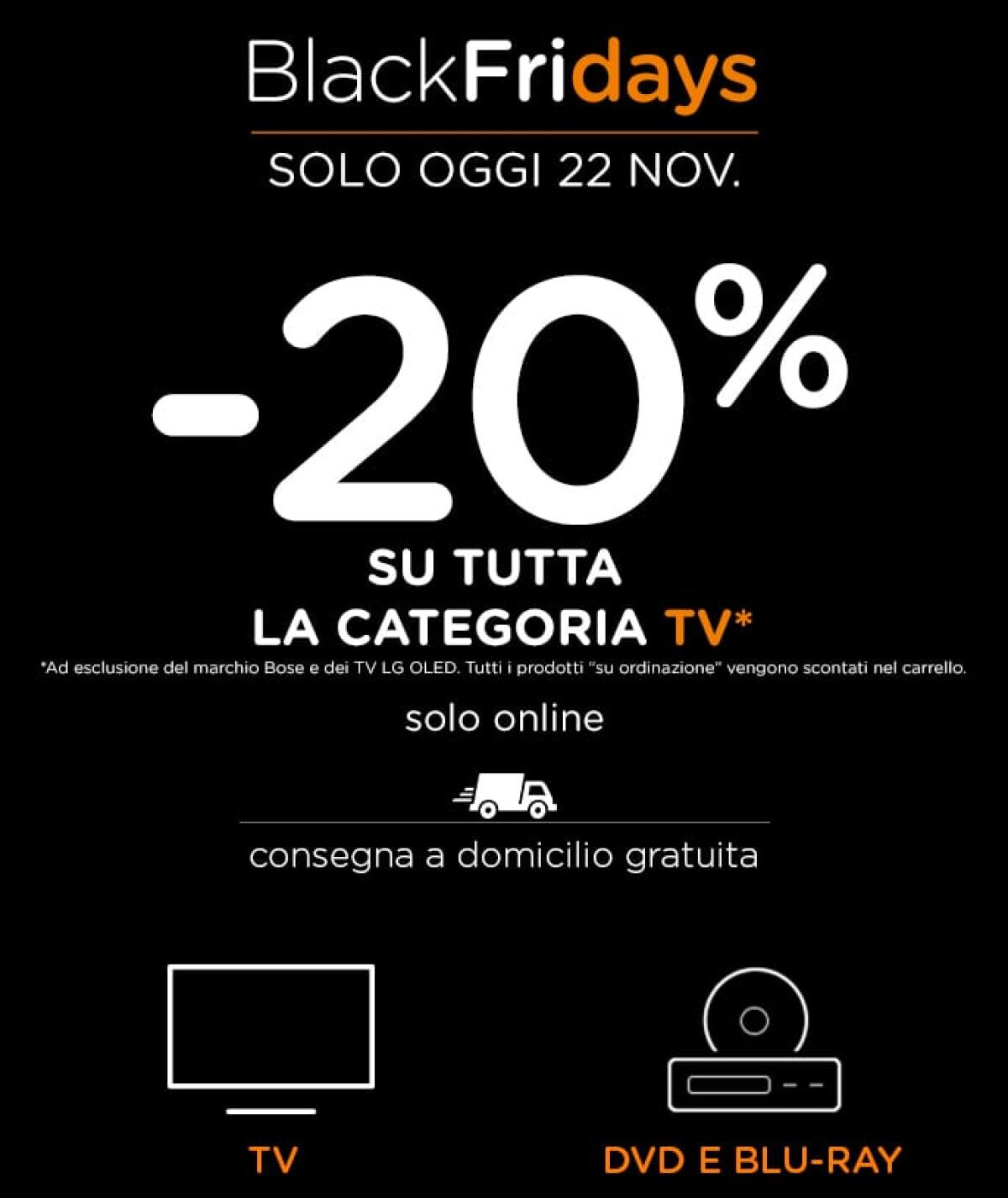 BlackFridays Unieuro: Sconto del 20% su tutte le TV - 