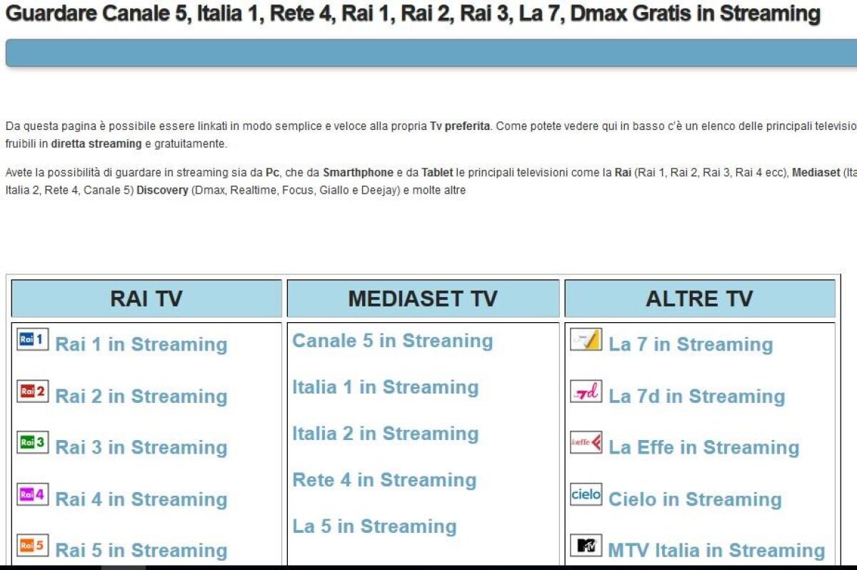 Dove vedere in streaming tutti i canali italiani del digitale terrestre - 