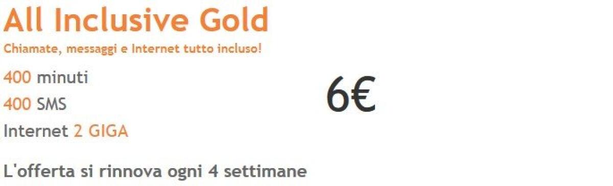 Wind All Inclusive Gold: 400 minuti, 400 SMS e 2GB di Internet a soli 6 euro - 