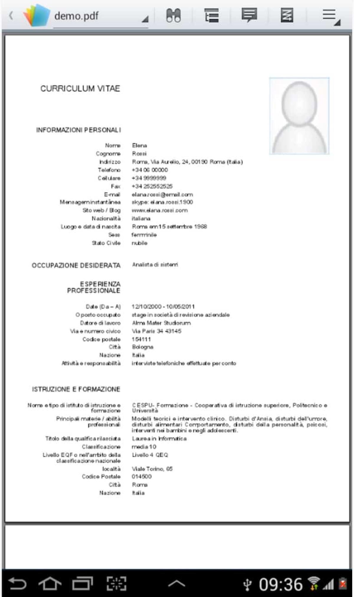 Come fare un curriculum vitae in formato europeo su Android - 