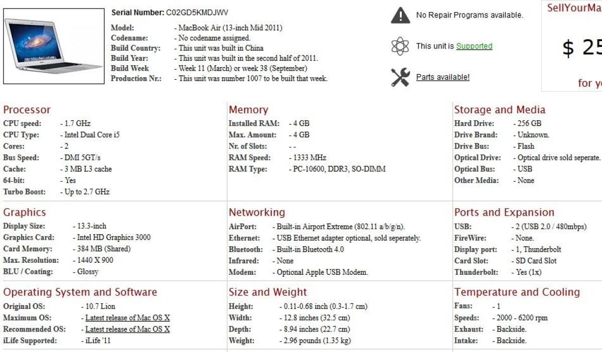 Scoprire le caratteristiche tecniche di qualsiasi MAC dal seriale [Migliori Siti Web] - 
