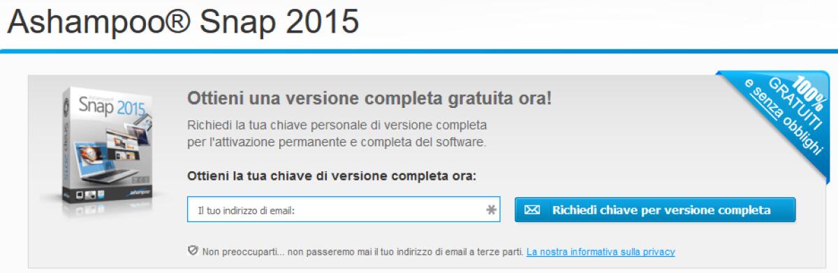 Ashampoo Snap 2015 v8 gratis con licenza omaggio per poco tempo - 