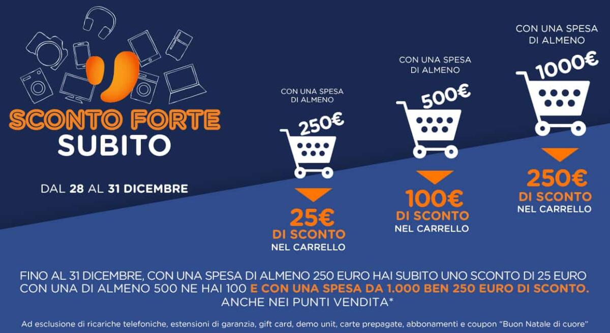 Sconti fino a 250 euro da #Unieuro fino al 31 Dicembre #ScontoForteSubito - 