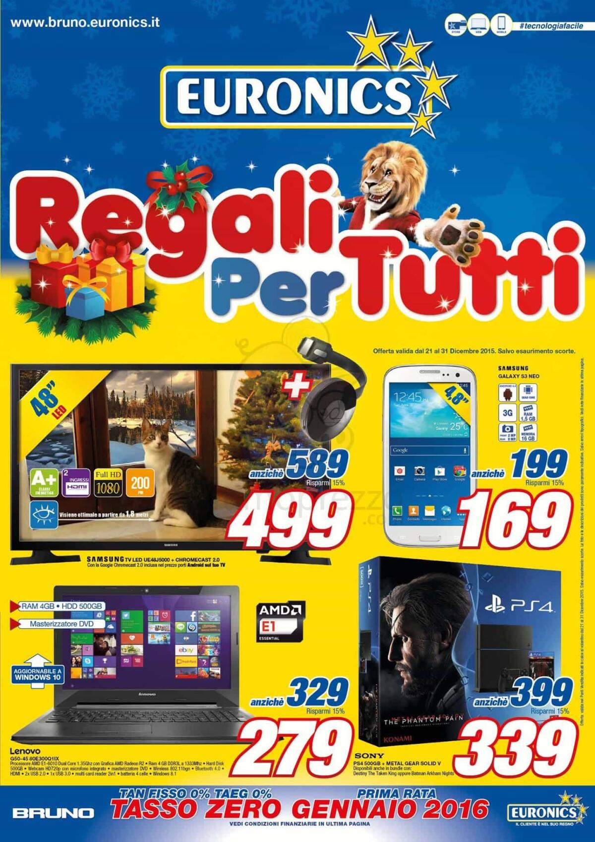 Regali per Tutti da Euronics fino al 31 Dicembre: Volantino Euronics Dicembre 2015 - 