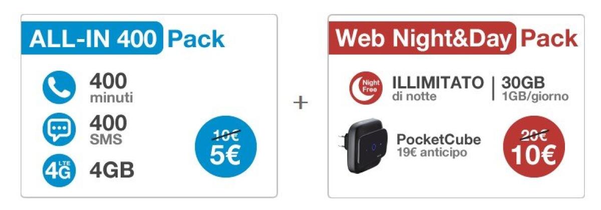 3 Italia: All-In 400 Pack + Web Night&Day: Internet illimitato a casa, 4GB e 400 minuti/SMS a 15 euro al mese - 