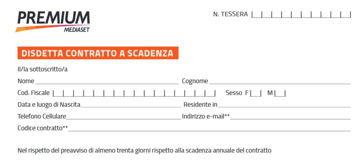 Modulo Disdetta Mediaset Premium - 