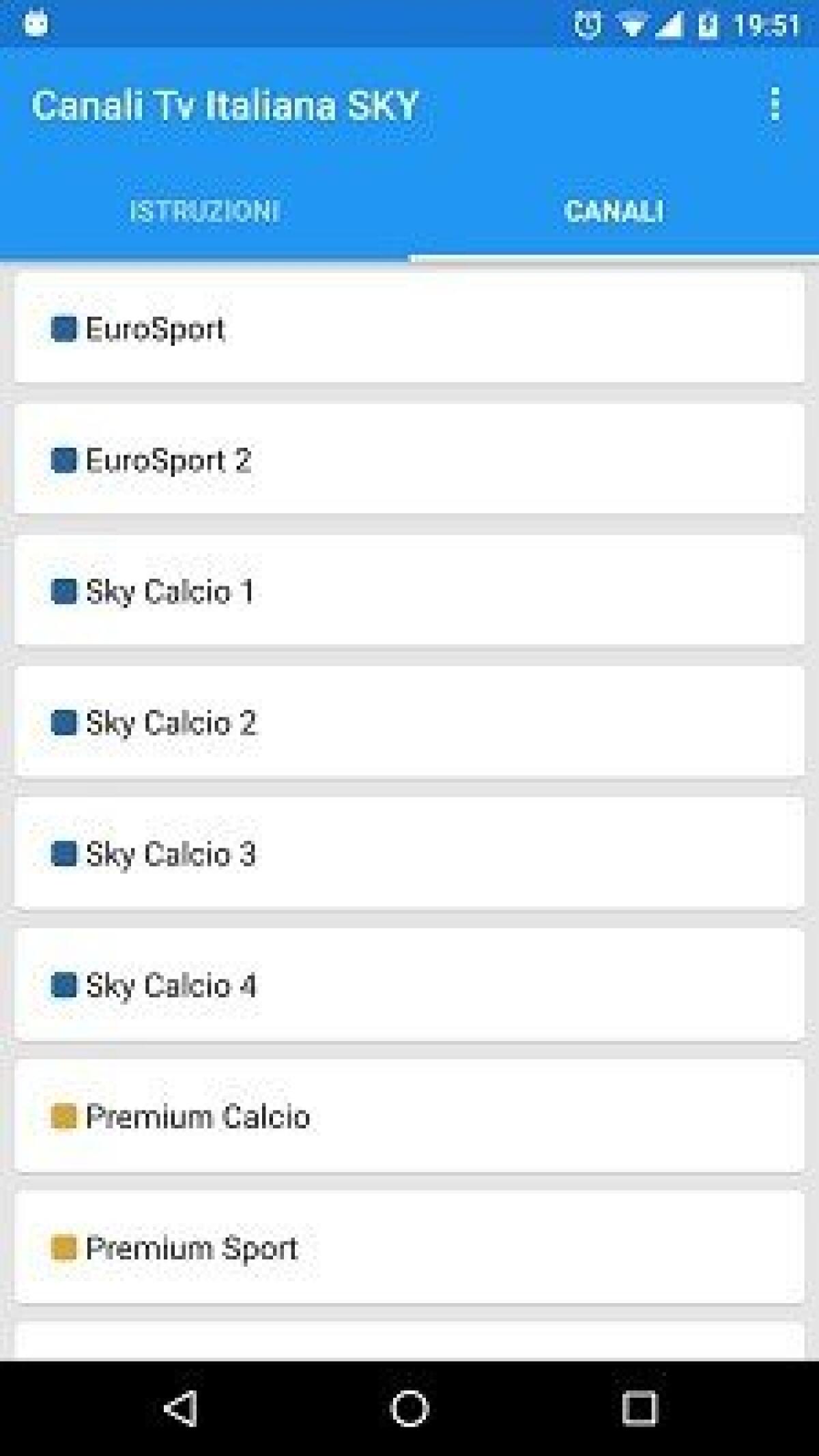 Vedere canali tutto lo sport gratis su Android con Canali TV Italiana Sky - 