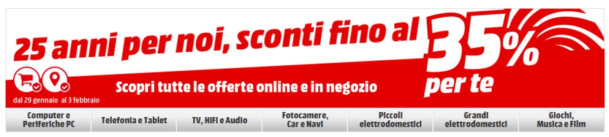 25 anni di MediaWorld con sconti fino al 35% sul sito web e sconti raddoppiati - 