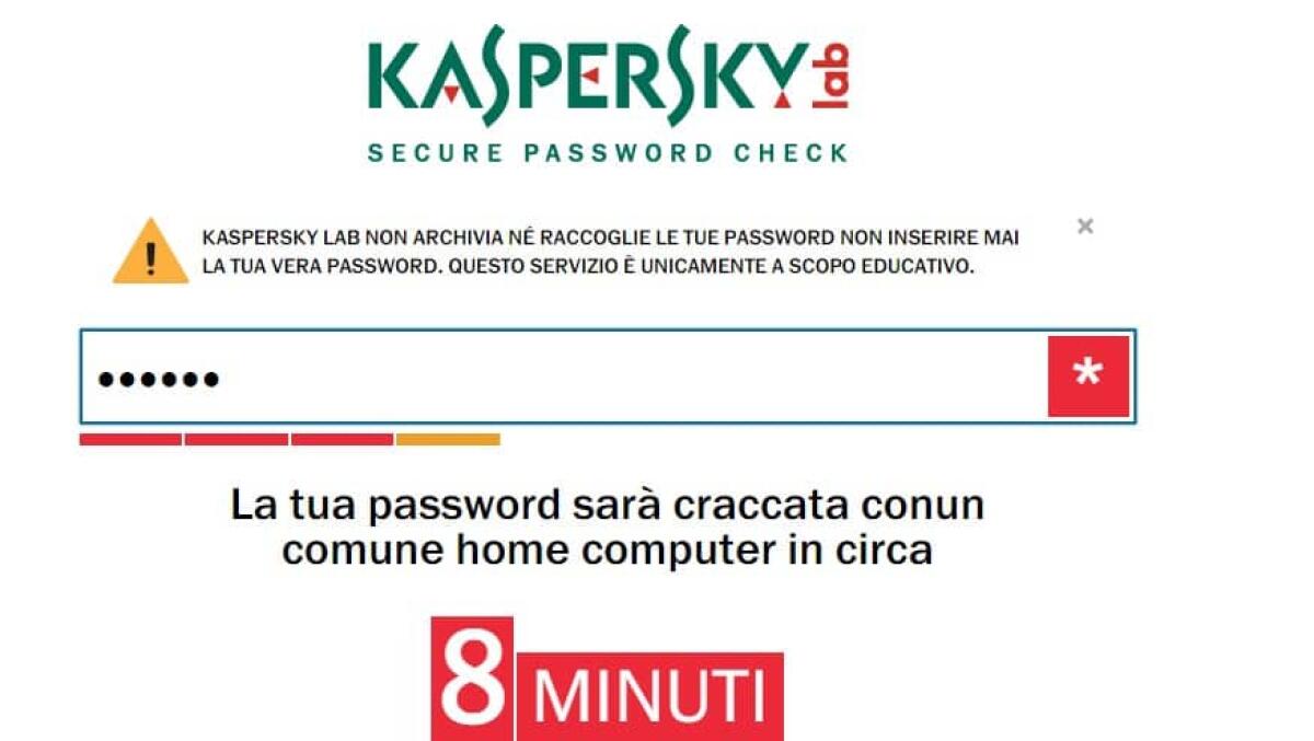 Kaspersky ti dice quanto è sicura la tua password ed in quanto tempo può essere Craccata - 