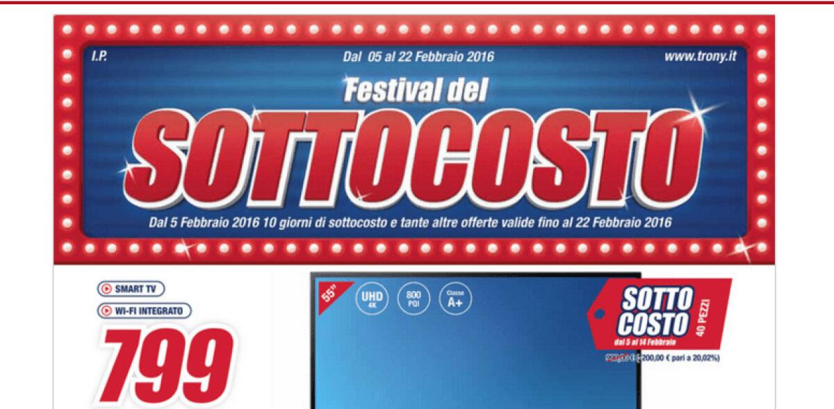 Il SOTTOCOSTO arriva da Trony con il volantino valido da domani - 