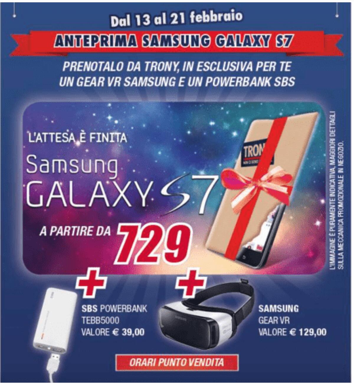 Ecco il prezzo Ufficiale Italiano del Samsung Galaxy S7 in vendita da Trony - 