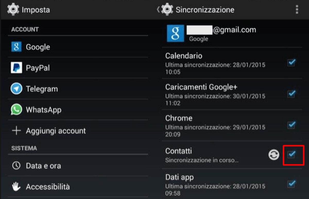 Sincronizzare rubrica smartphone su GMail - 